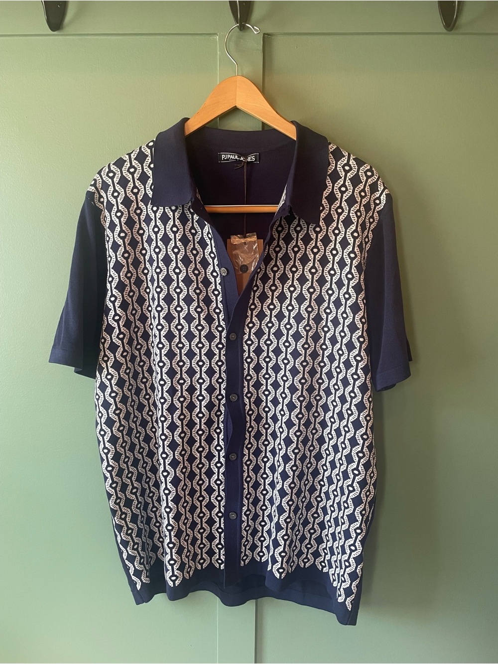 NWT PJ Paul Jones Navy Blue Patterned Button-Up Polo